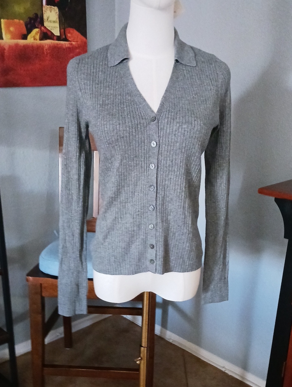 a new day Gray Ribbed Button-Front Collared Top